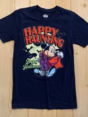 Walt Disney Mickey Mouse Happy Haunting Halloween Bats Spooky Scary T-Shirt S